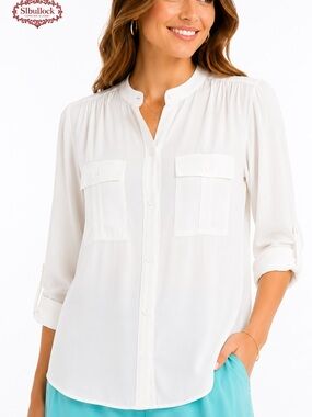T28 Carlisle Collection Size 6 Echo White Silk Blend Button Front Blouse NWT